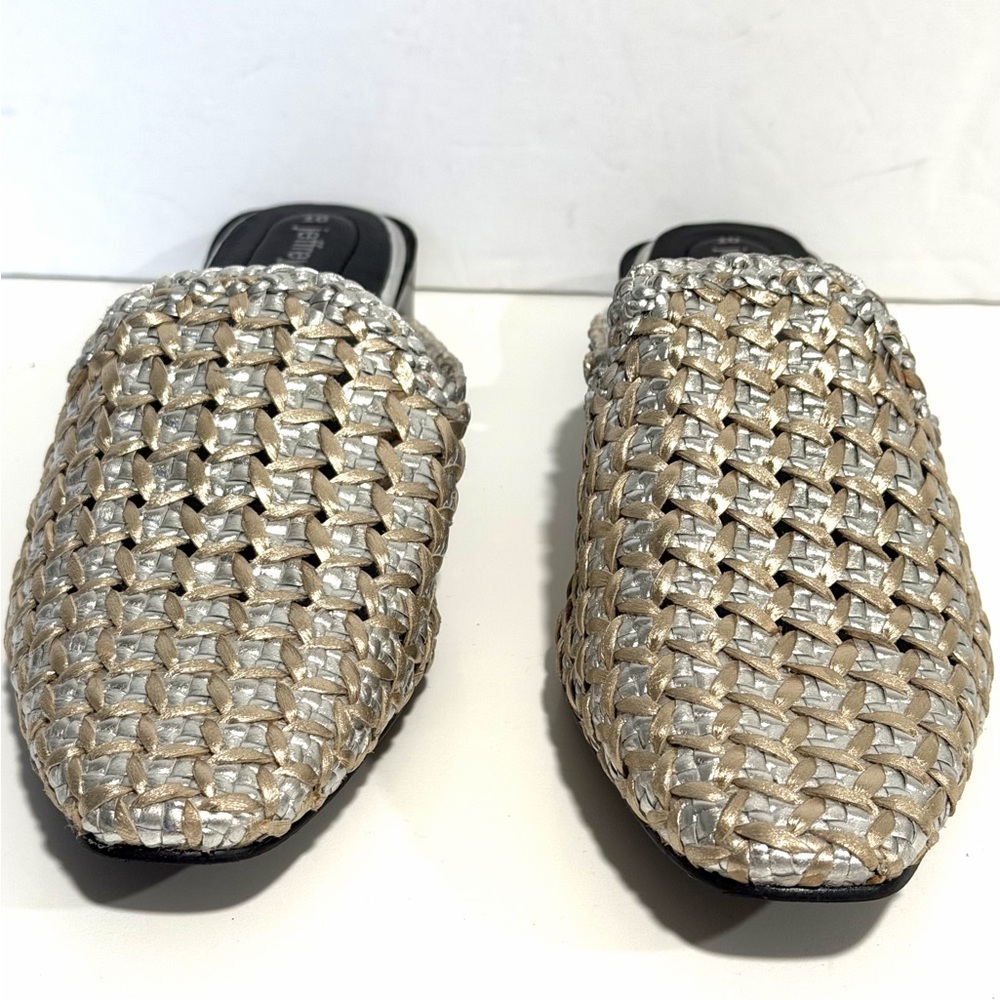 Free People Jeffrey Campbell Dolci Silver Metallic Woven Flat Mules - Picture 3 of 13